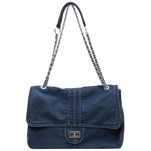 Denim Purse Dark Blue Denim Tote Bag Work Handbags Jean Shoulder :^)